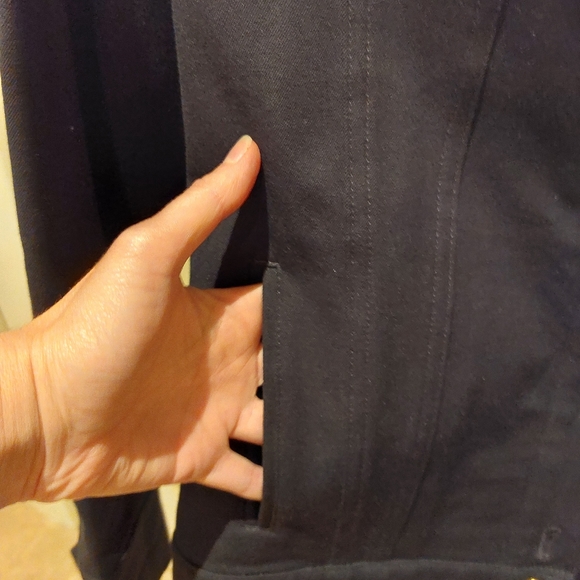St. John sport black gold buttons stretch canvas blazer denim jacket style small - Picture 2 of 8